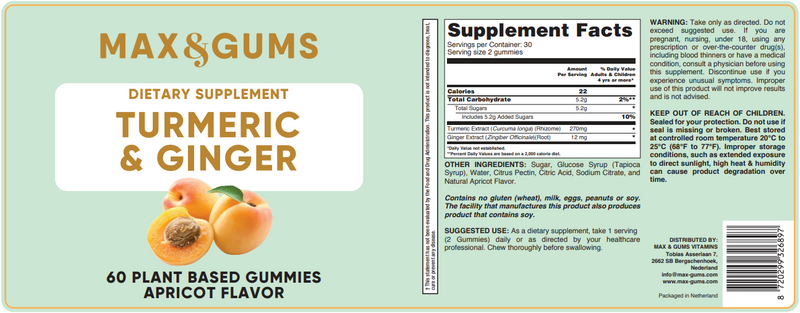 Max & Gums Turmeric & Ginger Supplements - Vitamins Private label - Gummy Vitamins