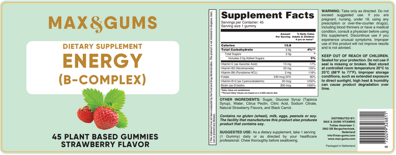 Max & Gums Energy B-Complex Supplements - Vitamins Private label - Gummy Vitamins